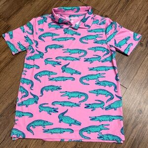 chubbies Pink polo with Green Alligator Print